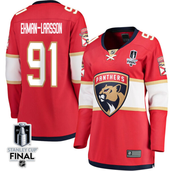 Oliver Ekman-Larsson 91 Florida Panthers 2024 STANLEY CUP Final Women's Home Breakaway Jersey - Red