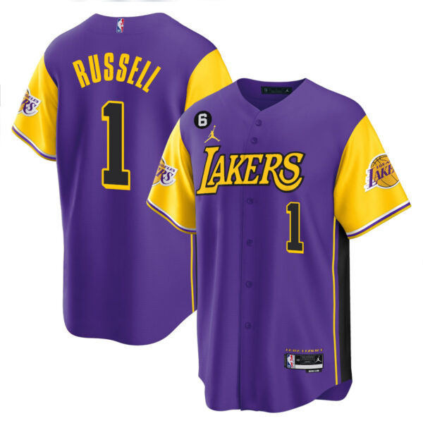 D'Angelo Russell 1 Los Angeles Lakers Color Sleeves Baseball Men Jersey - Purple