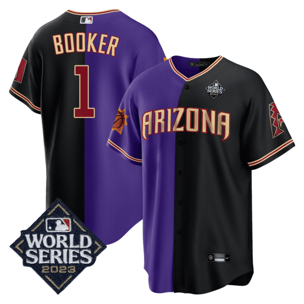 Devin Booker 1 Arizona Diamondbacks Phoenix Suns 2023 World Series Stitched Baseball Jersey - Black/Purple
