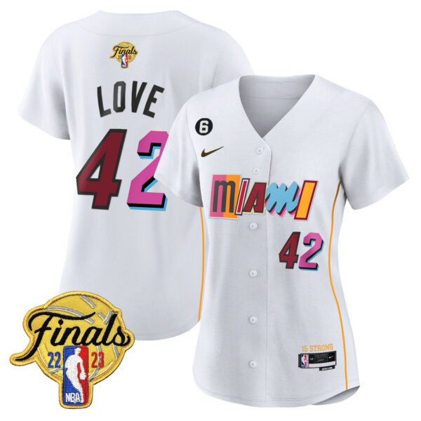 Kevin Love 42 Miami Heat 2023 Finals Baseball Women Jersey - City White