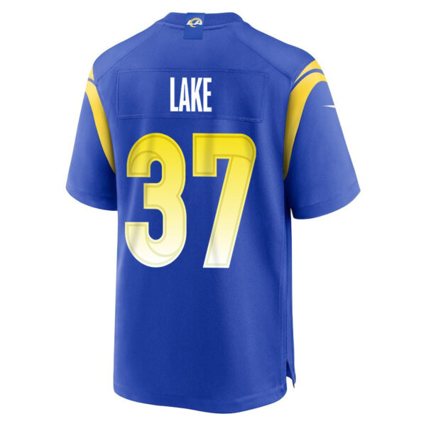 Quentin Lake 37 Los Angeles Rams 2023 Playoffs Patch Game Men Jersey - Royal