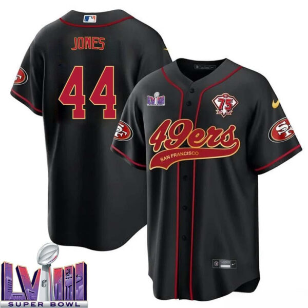 Cam Jones 44 Kansas City Chiefs Super Bowl LVIII Baseball Men Jersey - Black