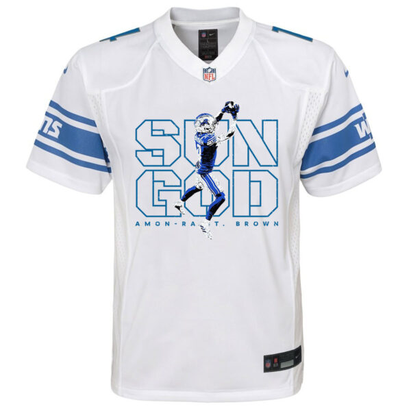 Amon-Ra St. Brown 14 Detroit Lions Sun God Game YOUTH Jersey - White