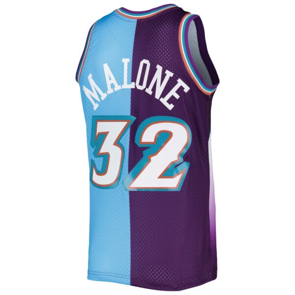 Karl Malone Utah Jazz Mitchell & Ness Hardwood Classics 1996/97 Split Swingman Jersey - Purple/Turquoise