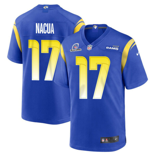 Puka Nacua 17 Los Angeles Rams 2023 Playoffs Patch Game Men Jersey - Royal