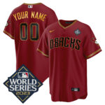 Arizona Diamondbacks 2023 World Series Patch Men Custom Jersey - Crimson Gold