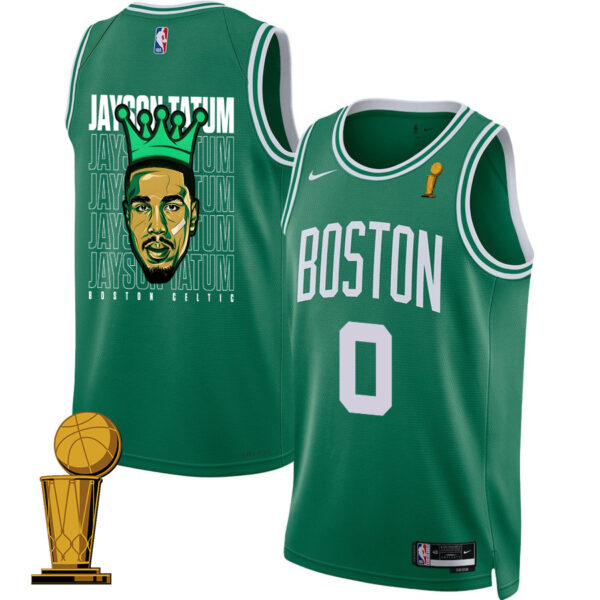 Jayson Tatum 0 Boston Celtics 2024 The King Of Champions Icon Edition Jersey - Finals Champions Patch - Green