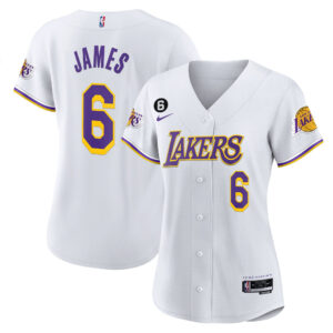 LeBron James 6 Los Angeles Lakers Baseball Jersey - White