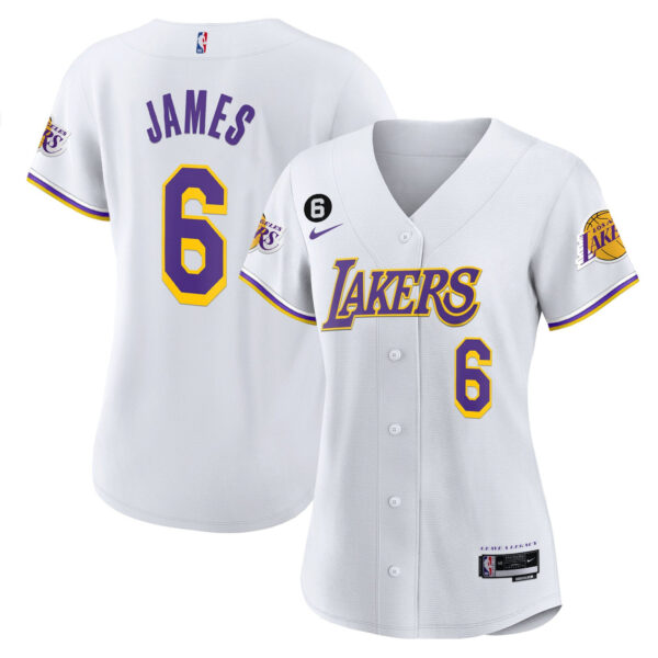 LeBron James 6 Los Angeles Lakers Baseball Jersey - White
