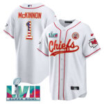 Jerick McKinnon 1 Kansas City Chiefs Super Bowl LVII Patch Flag Men Jersey - White
