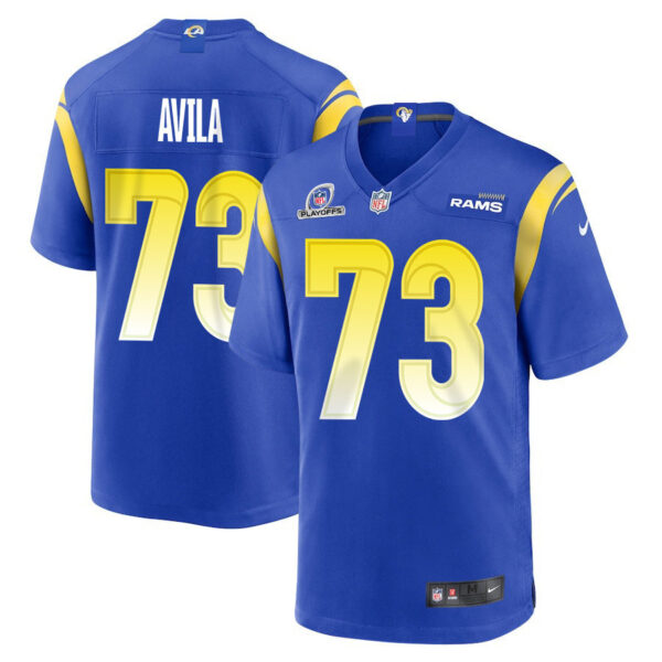 Steve Avila 73 Los Angeles Rams 2023 Playoffs Patch Game Men Jersey - Royal