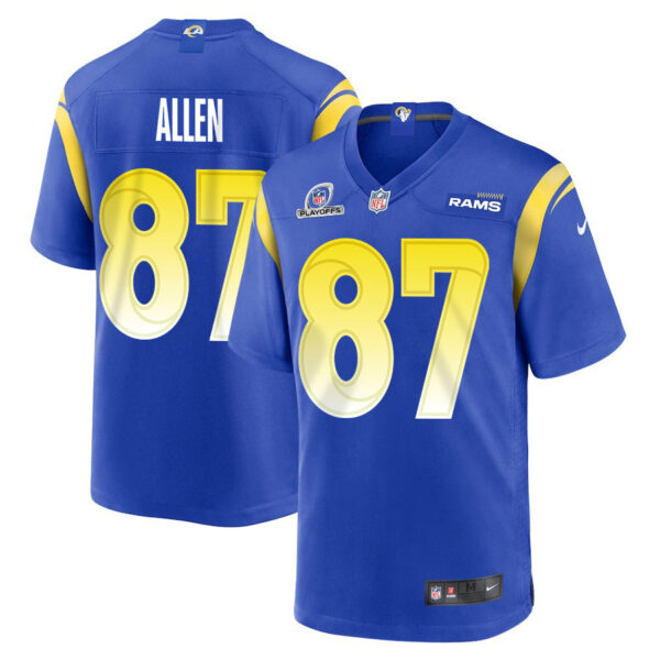 Davis Allen 87 Los Angeles Rams 2023 Playoffs Patch Game Men Jersey - Royal