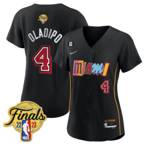 Victor Oladipo 4 Miami Heat 2023 Finals Baseball Women Jersey - City Black