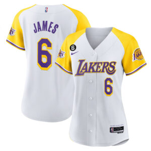 LeBron James 6 Los Angeles Lakers Alternate Baseball Jersey - White