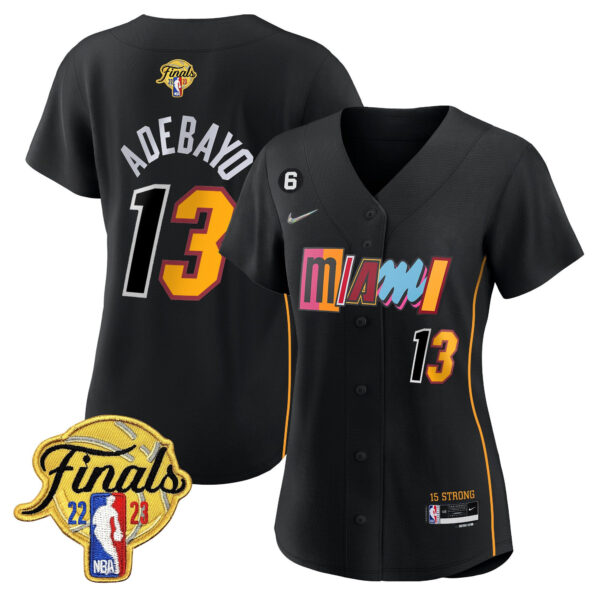 Bam Adebayo 13 Miami Heat 2023 Finals Baseball Women Jersey - City Black