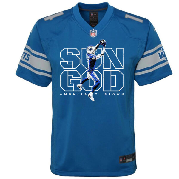 Amon-Ra St. Brown 14 Detroit Lions Sun God Game YOUTH Jersey - Blue