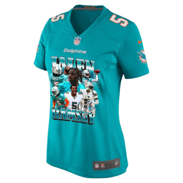 Jalen Ramsey 5 Signed Miami Dolphins Game Women Jersey - Aqua V2