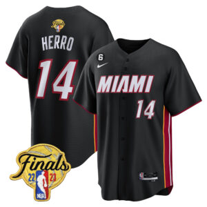 Tyler Herro 14 Miami Heat 2023 Finals Patch Baseball Men Jersey - Black