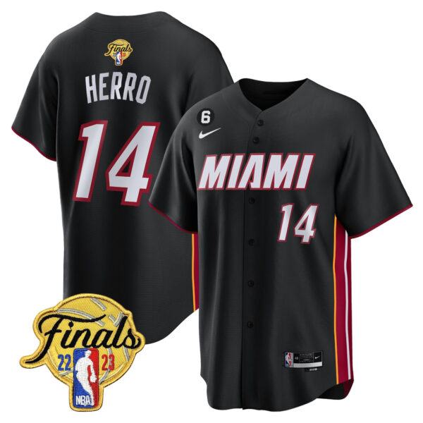 Tyler Herro 14 Miami Heat 2023 Finals Patch Baseball Men Jersey - Black