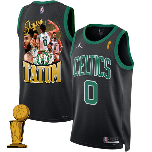 Jayson Tatum 0 Best Moments At Boston Celtics 2024 Statement Edition Jersey - Final Champions Patch - Black