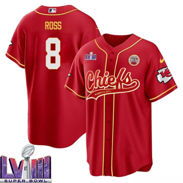 Justyn Ross 8 Kansas City Chiefs Super Bowl LVIII Baseball Men Jersey - Red
