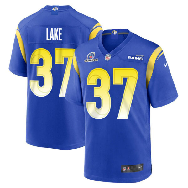 Quentin Lake 37 Los Angeles Rams 2023 Playoffs Patch Game Men Jersey - Royal