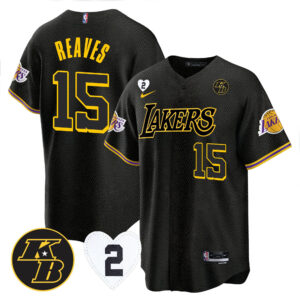 Austin Reaves 15 Los Angeles Lakers Kobe & Gigi Patch Baseball Men Jersey - Black Mamba