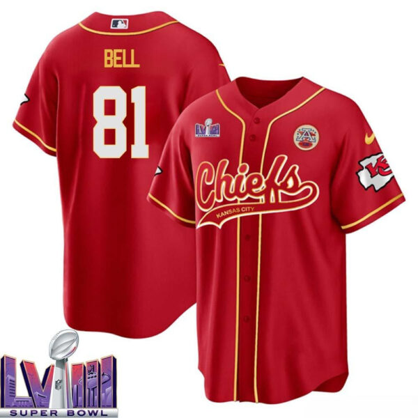 Blake Bell 81 Kansas City Chiefs Super Bowl LVIII Baseball Men Jersey - Red