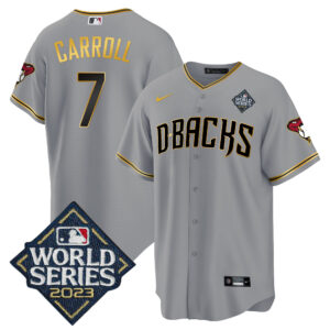 Corbin Carroll 7 Arizona Diamondbacks 2023 World Series Men Jersey - Gray Gold