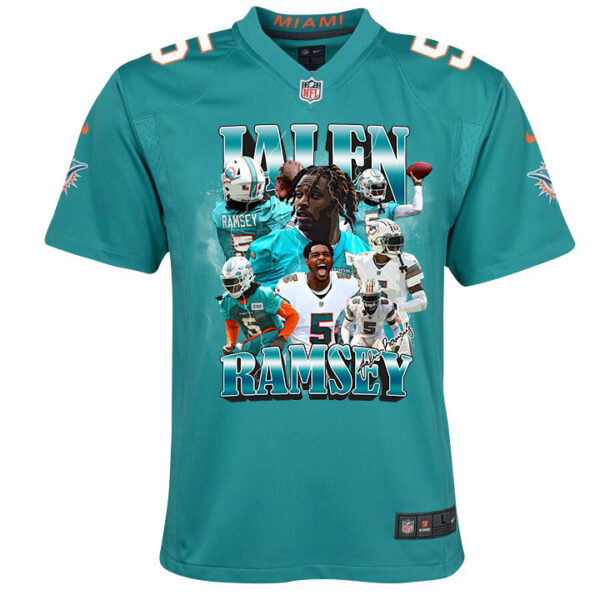 Jalen Ramsey 5 Signed Miami Dolphins Game YOUTH Jersey - Aqua V2