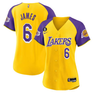 LeBron James 6 Los Angeles Lakers Alternate Baseball Jersey - Gold