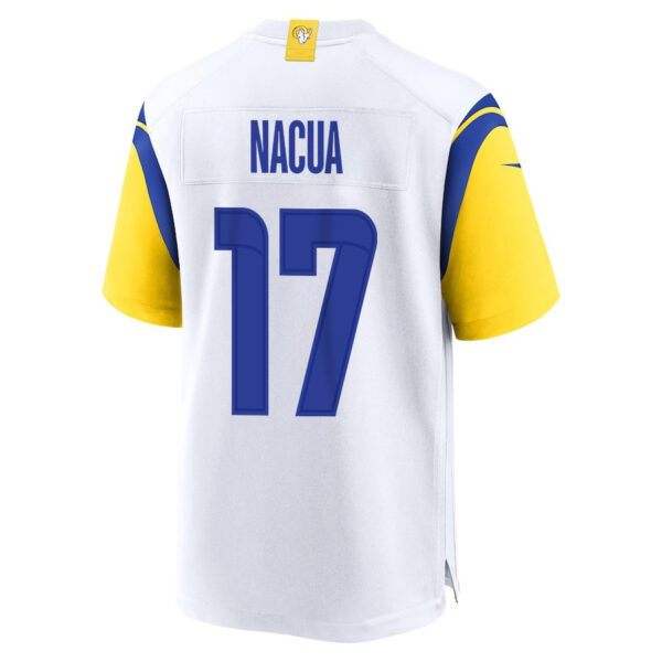 Puka Nacua 17 Los Angeles Rams 2023 Playoffs Patch Game Men Jersey - White
