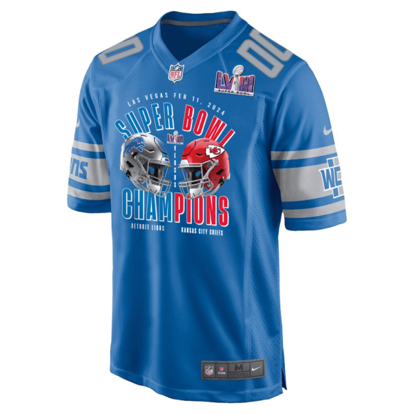 Detroit Lions vs. Kansas City Chiefs Super Bowl LVIII Matchup Game Custom Men Jersey - Blue