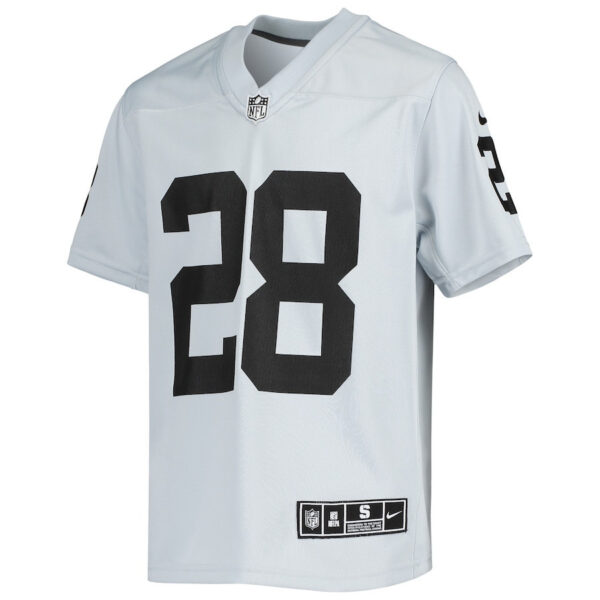 Josh Jacobs 28 Las Vegas Raiders YOUTH Inverted Team Game Jersey - Silver
