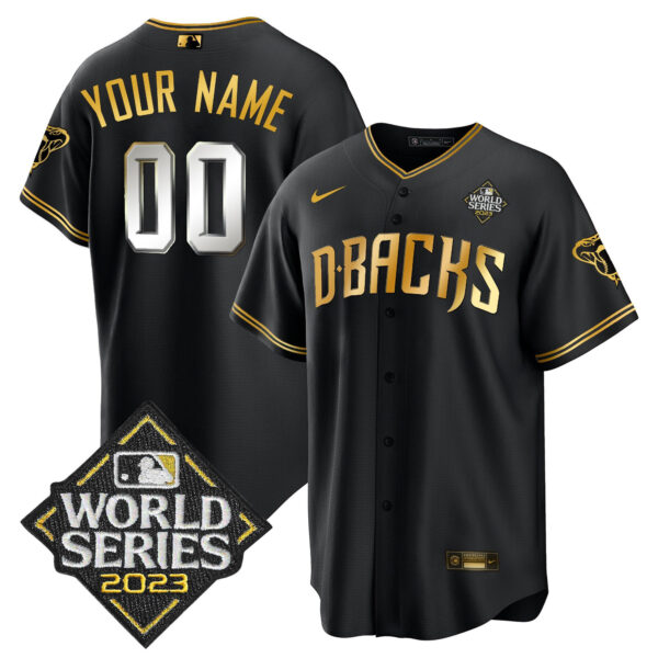 Arizona Diamondbacks 2023 World Series Patch Men Custom Jersey - Black Limited