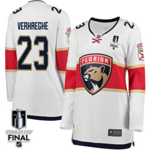 Carter Verhaeghe 23 Florida Panthers 2024 STANLEY CUP Final Women's Away Breakaway Jersey - White