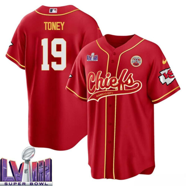 Kadarius Toney 19 Kansas City Chiefs Super Bowl LVIII Baseball Men Jersey - Red