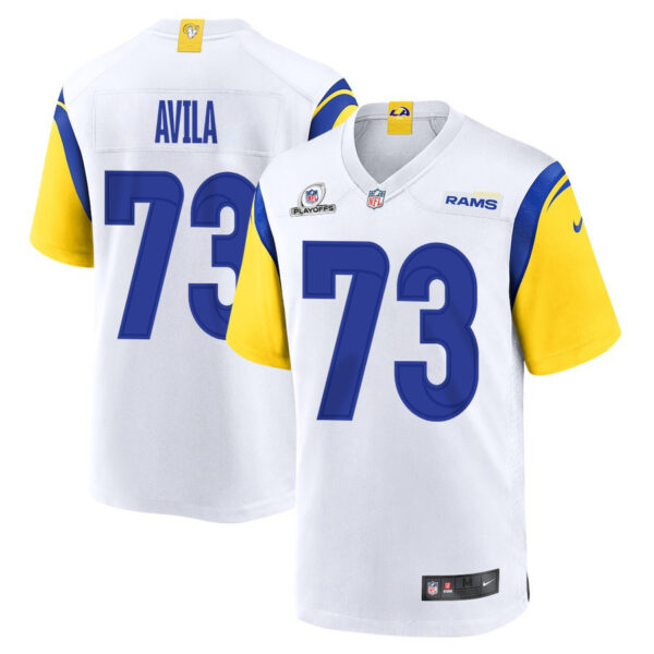 Steve Avila 73 Los Angeles Rams 2023 Playoffs Patch Game Men Jersey - White