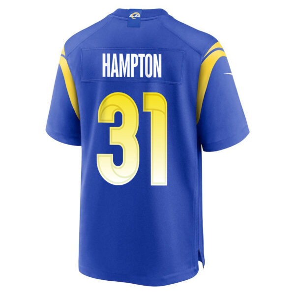 Nick Hampton 31 Los Angeles Rams 2023 Playoffs Patch Game Men Jersey - Royal