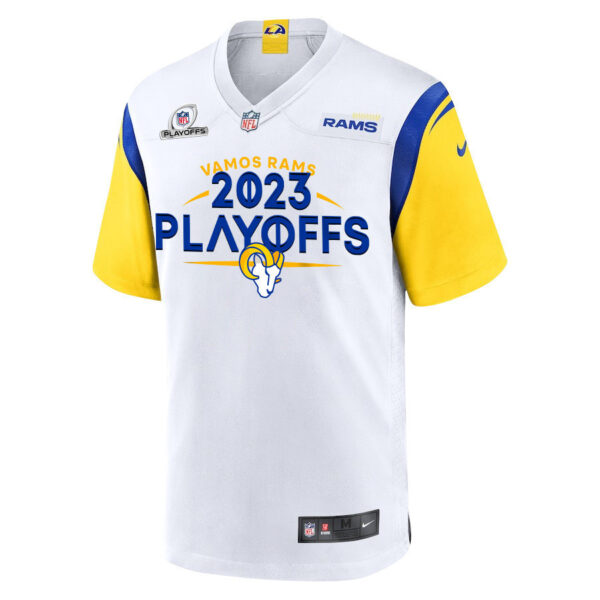 Los Angeles Rams Vamos Rams 2023 Playoffs Game Men Custom Jersey - White