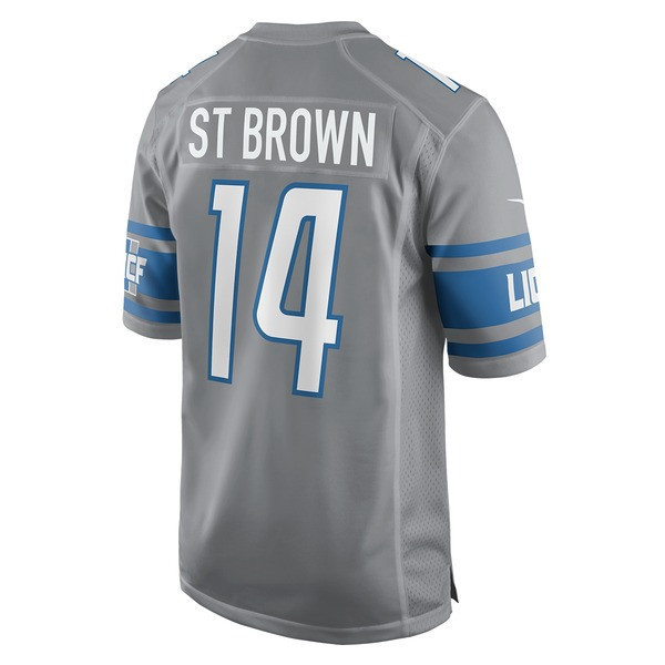 Amon-Ra St. Brown 14 Detroit Lions Sun God Game Men Jersey - Silver