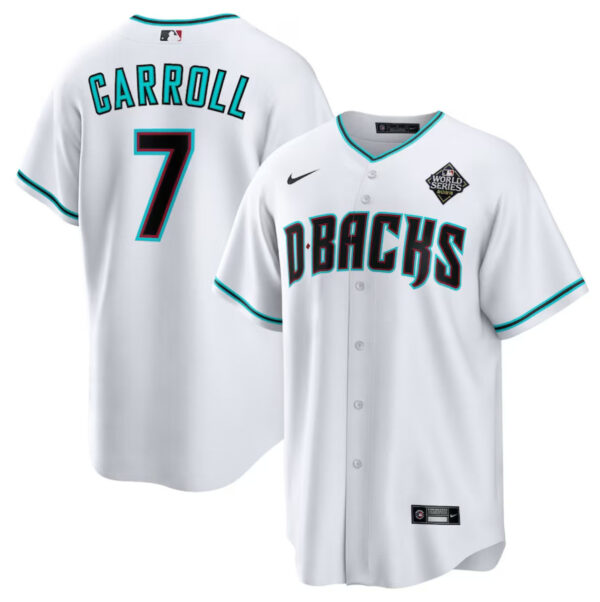 Corbin Carroll 7 Arizona Diamondbacks 2023 World Series Alternate Men Jersey - White