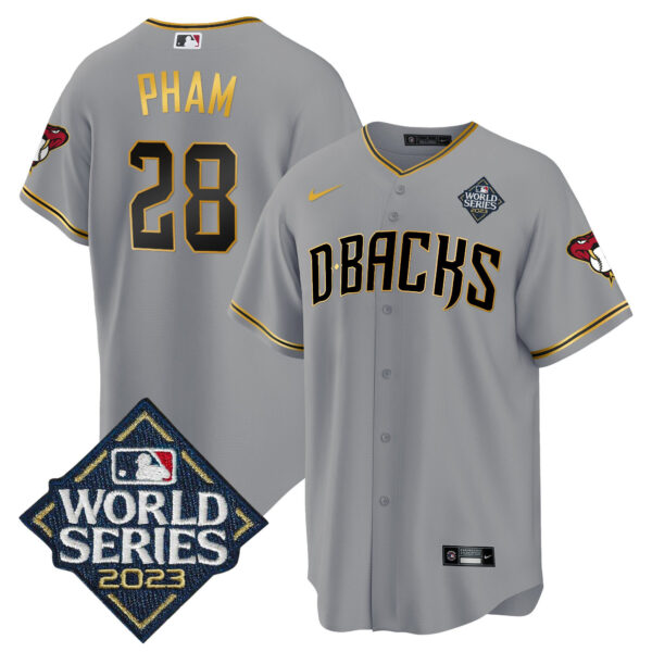 Tommy Pham 28 Arizona Diamondbacks 2023 World Series Men Jersey - Gray Gold