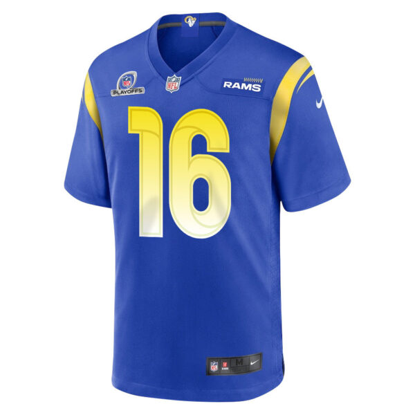 Tyler Johnson 16 Los Angeles Rams 2023 Playoffs Patch Game Men Jersey - Royal