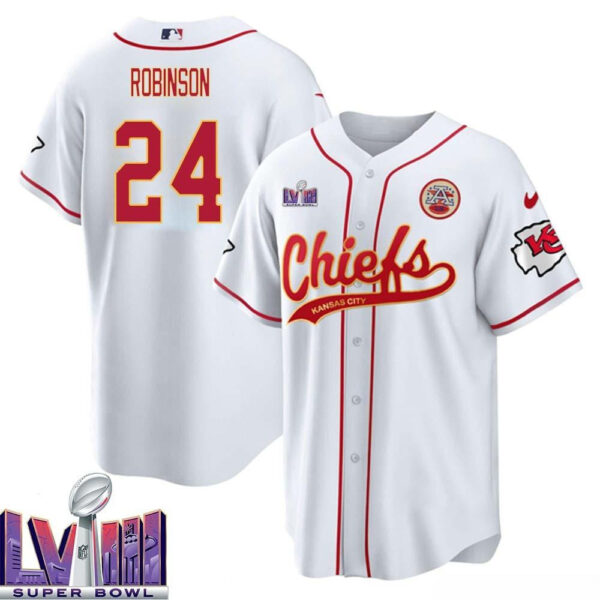 Johnny Robinson 24 Kansas City Chiefs Super Bowl LVIII Baseball Men Jersey - White