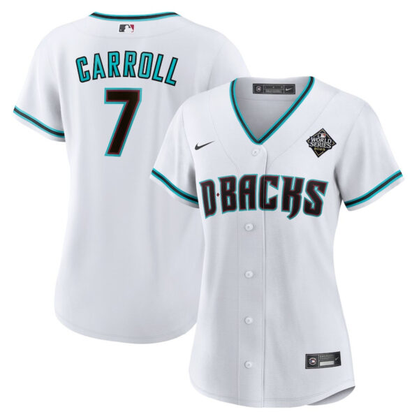 Corbin Carroll 7 Arizona Diamondbacks 2023 World Series Women Jersey - White
