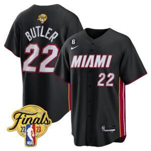 Jimmy Butler 22 Miami Heat 2023 Finals Patch Baseball Men Jersey - Black