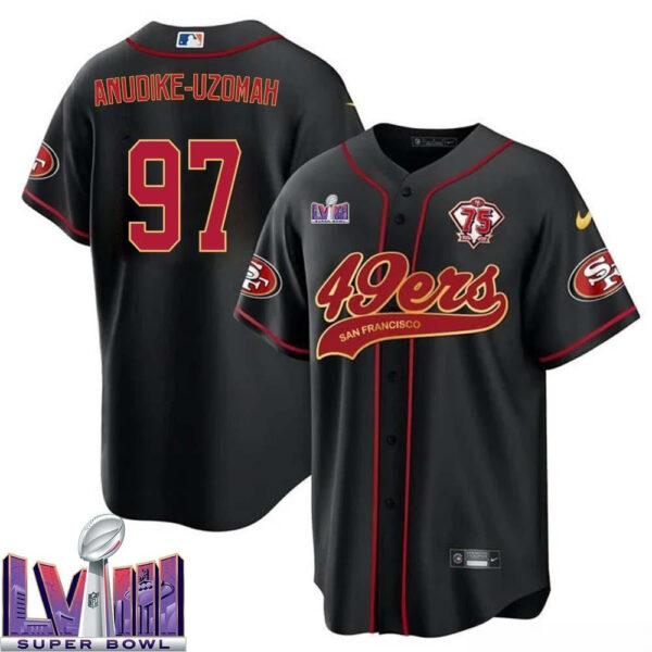 Felix Anudike-Uzomah 97 Kansas City Chiefs Super Bowl LVIII Baseball Men Jersey - Black