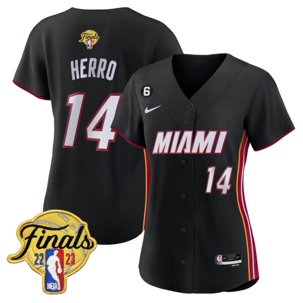 Tyler Herro 14 Miami Heat 2023 Finals Patch Baseball Women Jersey - Black