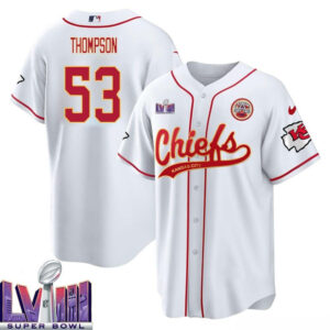 BJ Thompson 53 Kansas City Chiefs Super Bowl LVIII Baseball Men Jersey - White